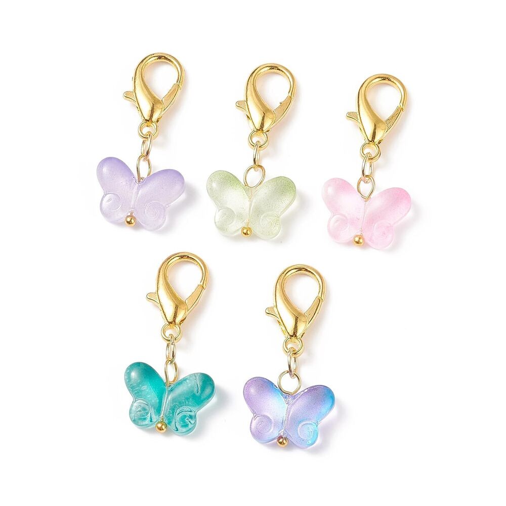 9791 100pcs Random Butterfly Shaped Glass Keychains Transparent Insect Clip